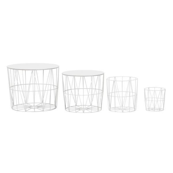 FineBuy Beistelltisch 4er Set Drahttisch Weiß 4-teilig Tablettisch Satztisch