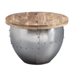FineBuy Couchtisch Rund Holz Metall Sofatisch Ø 60 cm Tisch Industrial Stauraum