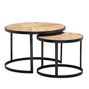FineBuy Couchtisch 2 teilig Wohnzimmertisch Massivholz Rund Beistelltisch Tisch