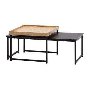 Couchtisch FineBuy Sofatisch 2er Set Holz Metall Satztisch Tisch Modern Design