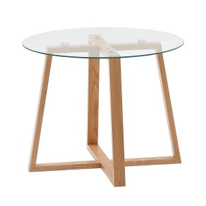 Couchtisch FineBuy Wohnzimmertisch Holz Glas Sofatisch Tisch Wohnzimmer Rund