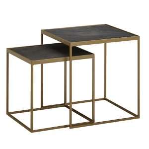 Beistelltisch FineBuy Satztisch 2 teilig Couchtisch Tisch Set Steinoptik Metall