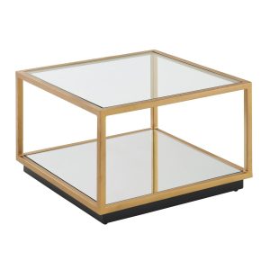 Couchtisch FineBuy Sofatisch Glas Spiegel 55x55x36cm Wohnzimmertisch Gold Tisch