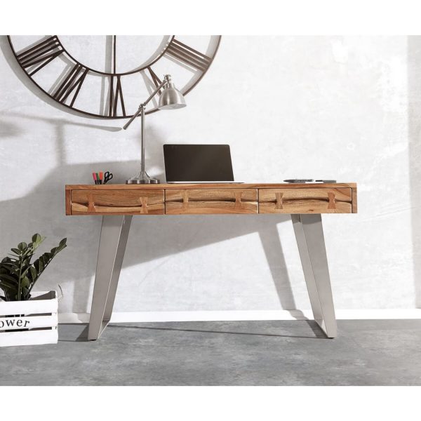 Bürotisch Live-Edge Akazie Natur 137 cm Massivholz Baumkante Schreibtisch