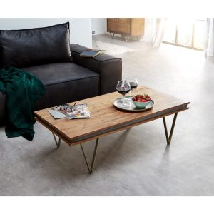 Wohnzimmertisch Stonegrace Akazie Natur Schiefer 117x60 Steinfurnier Designer Couchtisch