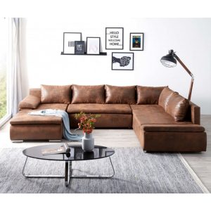 Couch Abilene Braun 325x230 cm Ottomane variabel Schlaffunktion Wohnlandschaft