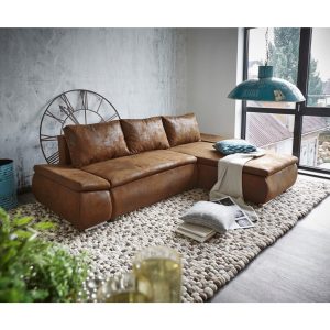 Couch Abilene Braun 260x175 mit Bettfunktion Ottomane variabel Ecksofa