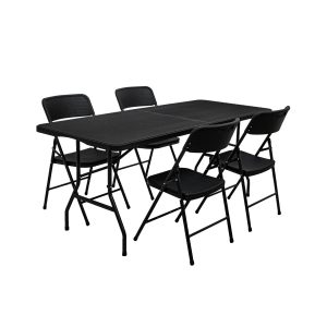 Gartenmöbel Set in Rattan Optik - 180 cm Tisch mit 4 Stühlen Sitzgruppe Klappbar