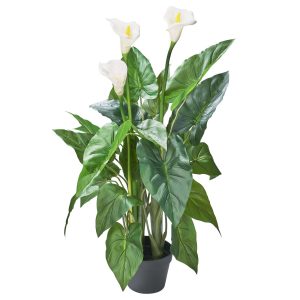 Amarehome Dekopflanze Realistische Plastikpflanze mit weißer Blüte im Topf