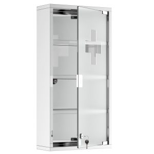 HOMCOM Medizinschrank mit 4 Fachböden silber 30 x 12 x 60 cm (LxBxH)   Arzneischrank Erste Hilfe Schrank mit Schloss