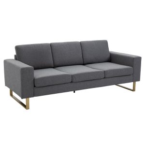 HOMCOM Polstersofa als 3-Sitzer dunkelgrau/gold 200 x 82 x 78 cm (BxTxH)   Sitzmöbel Stoffsofa Couch Polstermöbel Wohnzimmer