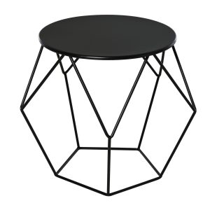 HOMCOM Beistelltisch schwarz 54 x 54 x 44 cm (LxBxH)   Wohnzimmertisch Nachttisch Metallkorb runder Tisch