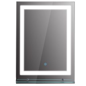 kleankin LED Badezimmerspiegel mit Glas-Ablage silber 50 x 4 x 70 cm (LxBxH)   LED Badspiegel Schminkspiegel Kosmetikspiegel