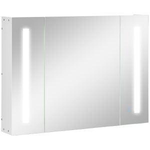 kleankin Spiegelschrank mit LED-Beleuchtung weiß 90L x 15B x 65H cm   hängeschrank bad  badezimmer spiegelschrank  badschrank  hängeschrank