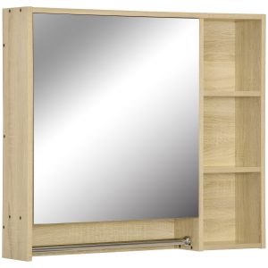 kleankin Spiegelschrank mit Spiegeltür natur 80B x 15T x 70H cm   badschrank  hängeschrank  wandschrank  badmöbel  mehrzweckschrank