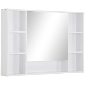 kleankin Spiegelschrank mit Ablagen weiß 100L x 15B x 70H cm   spiegelschrank  wandschrank  badezimmerspiegel  mehrzweckschrank
