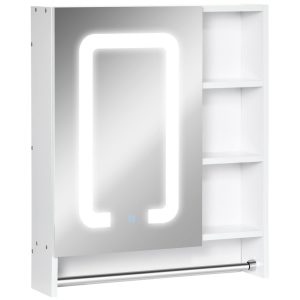 kleankin Spiegelkabinett mit LED-Beleuchtung weiß 60L x 15B x 69H cm   badspiegel mit led-beleuchtung  badschrank  hängeschrank  badmöbel