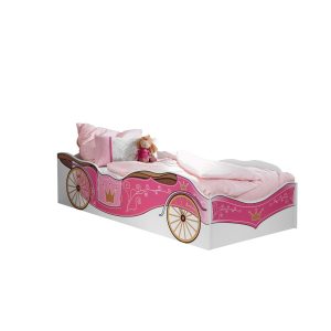 Kinderbett Zoe mit Kutschenmotiv 90*200 cm weiß - pink Jugendbett Bettliege Prinzessinen Holz Bett