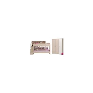 Kinderzimmer Bibop Parisot Bett + Lattenrostplatten + Kleiderschrank + Regale + Podest-Leiter beige