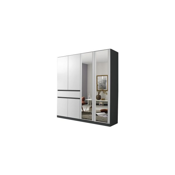 Drehtürenschrank Jonas 2 weiß grau-metallic 6 Türen B 181 cm