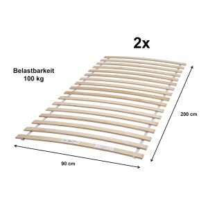 Doppelpack Rollrost Rolly 90*200 cm 17 flexible Feder-Holzleisten Birke massiv