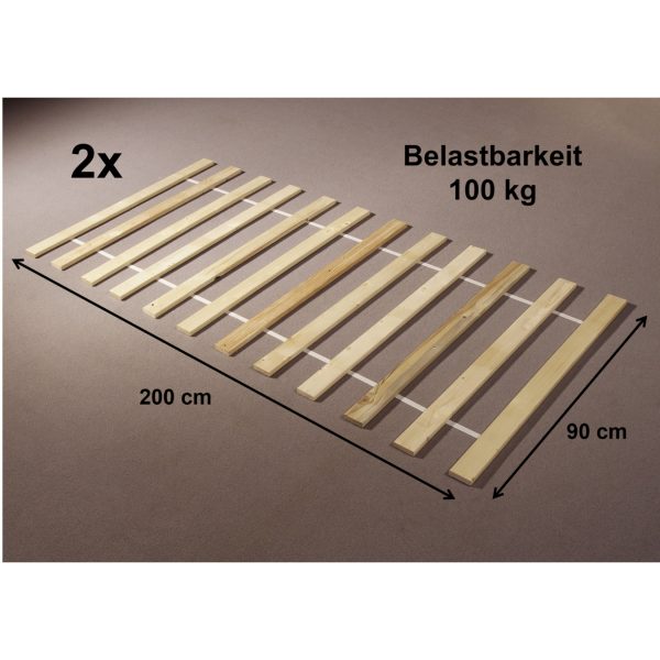 Doppelpack Rollrost Rolly 90*200 cm 13 Holzleisten Fichte massiv