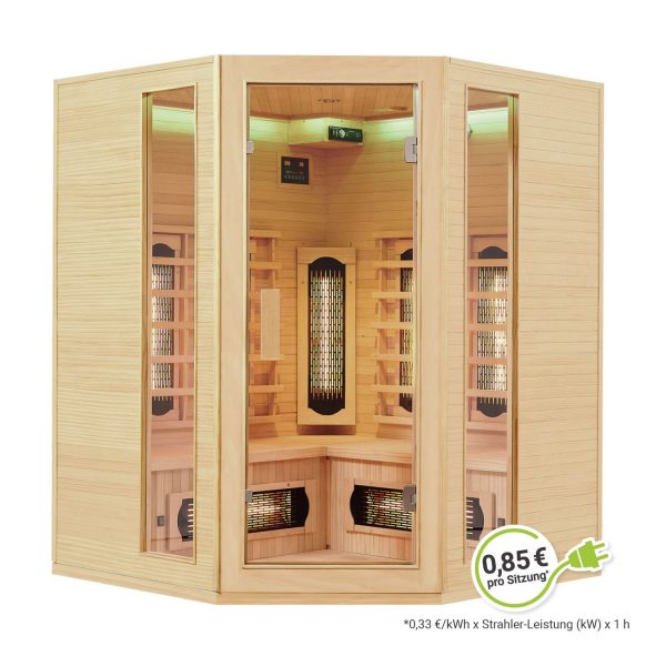 Artsauna Eck Infrarotkabine Nyborg E150V Vollspektrum mit Ambiente Beleuchtung – 4 Personen