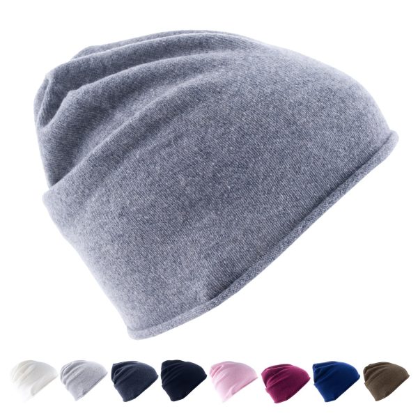 REALLY NICE CASHMERE Curl Solid Strickmütze Beanie Unisex 100 % Kaschmir Mütze Farbe: blau