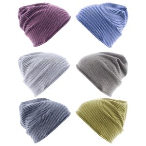 REALLY NICE CASHMERE Curl Stripes Strickmütze Beanie Unisex 100 % Kaschmir Mütze Farbe: Grau/Dunkelgrau