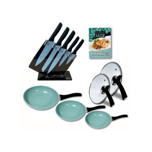 Starlyf® Küchenstarterset - Pfannenset - Messerset Jade Set of 5 + Jade Knife