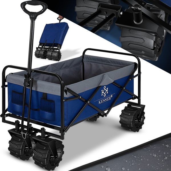 KESSER® Bollerwagen faltbar mit Breite Reifen Handwagen Transportkarre Gerätewagen   inkl. 2 Netztaschen   klappbar   Kunststoff-Reifen   bis 120 kg Tragkraft transportwagen Gartenanhänger