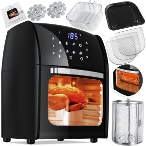 KESSER® XXL Airfryer 9in1 Heißluftfritteuse Fritteuse Drehgrill Mikrowellen Rezeptheft Grillspieß 1800 Watt fettfrei grillen 8 Programme inkl. Zubehör