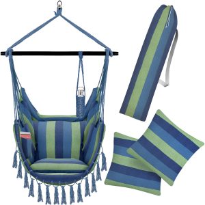 KESSER® Hängesessel mit 2 Kissen Getränkehalter & Bücherfach - Safari XXL Hängestuhl für Erwachsene & Kinder Hängematte bis 150 kg Hängesitz Aufhängung Indoor & Outdoor Wohn & Garten Terrasse