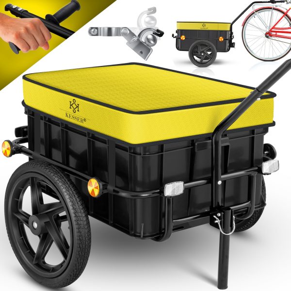 KESSER® Fahrradanhänger Lastenanhänger Handwagen mit Kupplung Hochdeichsel für Fahrrad Transportanhänger Transportbox mit 70 Liter Volumen Max. 60kg  für Fahrräder mit 26'' - 28''