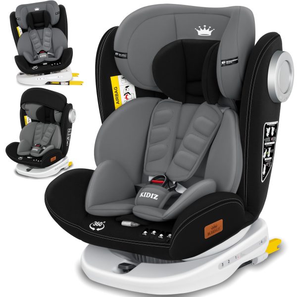 KIDIZ® Kindersitz Baby Autositz Kinderautositz Isofix Top Tether 360° drehbar Gruppe 0/1/2/3 ab Geburt 0-36kg Mit Sonnenschutzdach Seitenschutz 5 Punkt Gurt Kopfstützenverstellung ECE R44/04