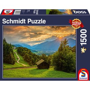 Schmidt Spiele Puzzle Sonnenuntergang über dem Bergdorf 1500 Teile