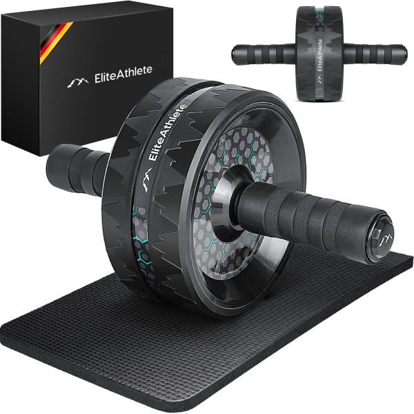 EliteAthlete® Bauchroller Bauchmuskeltrainer - AB Roller - Bauchtrainer für Zuhause - Bauch Weg - Abdominal Trainer - AB Wheel inkl. gepolsterter Kniematte - Blau