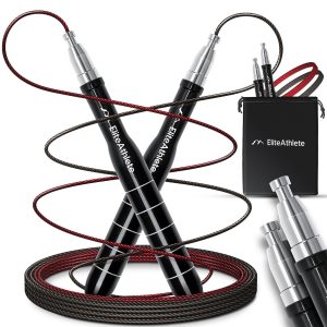 EliteAthlete® Springseil Erwachsene - Speed Rope mit Ersatzseil - Profi Kugellager - Skipping Rope - Jump Rope - Fitness Crossfit Boxen - Sprungseil Erwachsener inkl. Seilschoner + Tasche - Silber