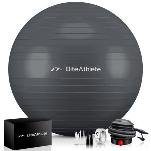EliteAthlete® Gymnastikball Sitzball Büro ergonomisch mit Anti Burst System - Fitness Yoga Pilates Schwangerschaft - Schwangerschaftsball Fitnessball Yogaball - Yoga Ball inkl. Luftpumpe - Grey 75cm