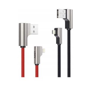 AUKEY CB-AL01 Satz USB-Nylonkabel - Lightning   2m   2 Stück   90-Grad-Stecker   Apple MFi-Zertifikat