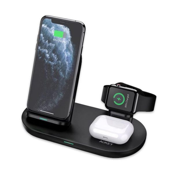 Aukey LC-A3-Bla Aircore Series 3-in-1 Wireless Charging Dock (Kabellose Qi Ladestation)