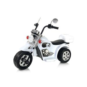 Chipolino Kinder Elektromotorrad Chopper Hupe Gepäckträger Pedal Frontlicht weiß