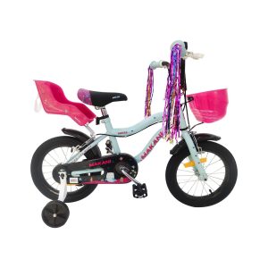 Makani Kinderfahrrad Aurora 14 Zoll Puppensitz Frontkorb Stützräder Klingel grün