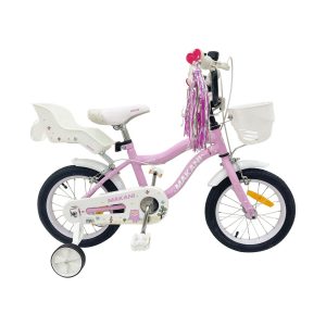 Makani Kinderfahrrad Aurora 14 Zoll Puppensitz Frontkorb Stützräder Klingel rosa