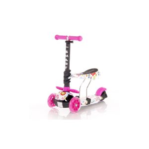 Lorelli Kinderroller Laufrad 2 in 1 Smart PU Räder leuchten klappbar verstellbar rosa Blumen