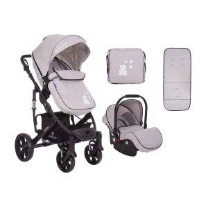 Kikkaboo Kombikinderwagen 3 in 1 Beloved Babywanne Autositz Wickeltasche faltbar hellgrau