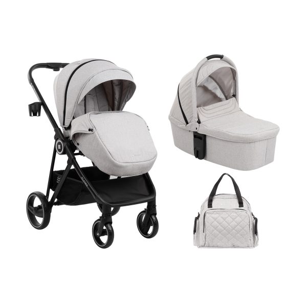 Kikkaboo Kinderwagen Gianni 2in1 Babywanne Wickeltasche Matratze Getränkehalter grau