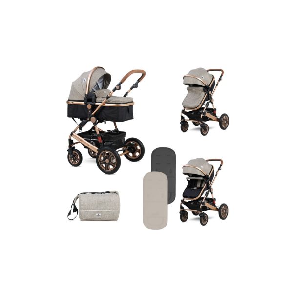 Lorelli Kinderwagen Lora faltbar Gummiräder Tragetasche Sportsitz Fußabdeckung beige braun