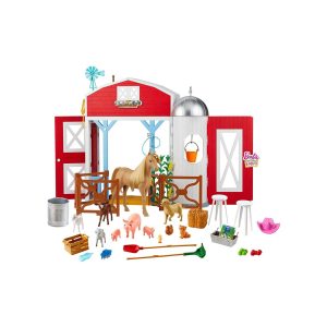 Mattel GJB66 - Barbie - Sweet Orchand Farm - „Spaß auf dem Bauernhof“ Pferdehof Spielset mit Scheune; keine Puppe enthalten