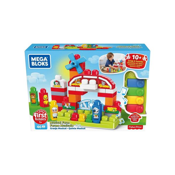 Mattel GCT50 - Fisher-Price - Mega Bloks - First Builders - Musikspaß-Bauernhof mit Sound